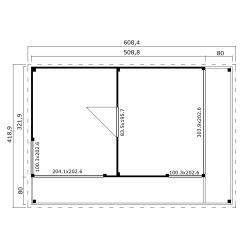 Tuinhuis-Blokhut Domeo 3 Loggia set:  508,8 x 321,9cm