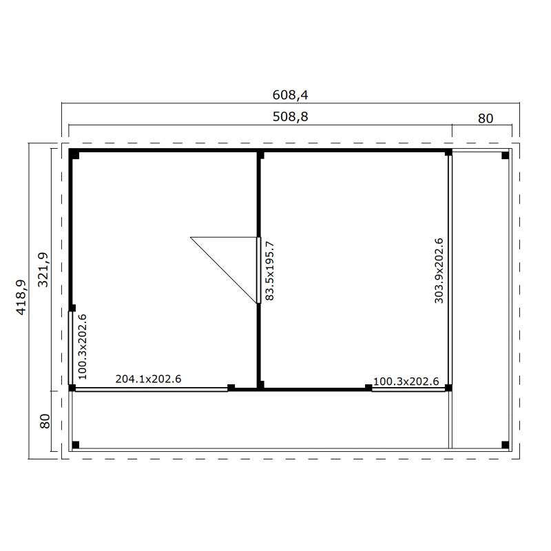 Tuinhuis-Blokhut Domeo 3 Loggia set:  508,8 x 321,9cm