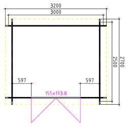 Tuinhuis-Blokhut 325 M: 300 x 250 x 230 (h) cm