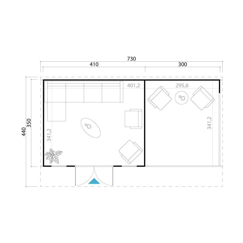 Tuinhuis-Blokhut Sicily 1: 4100 x 3500mm