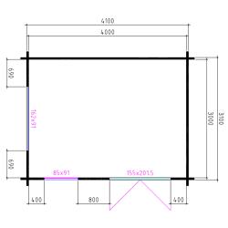 Tuinhuis-Blokhut 4x3: 440 x 340 x 265 (h) cm