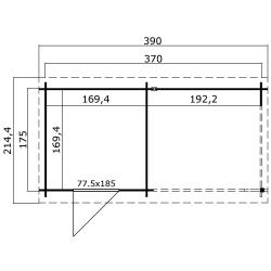 Blokhut met overkapping Jelle 370x175 Onbehandeld vuren
