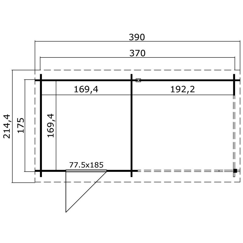Blokhut met overkapping Jelle 370x175 Onbehandeld vuren