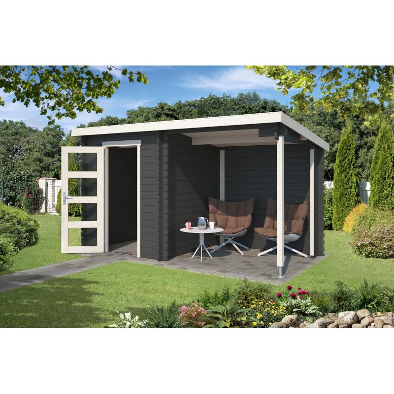 Blokhut met overkapping Jelle 370x175 Onbehandeld vuren