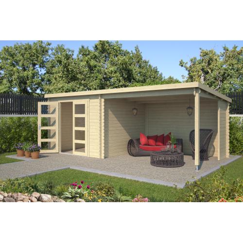 Blokhut met overkapping Manuel 600x275 Onbehandeld vuren