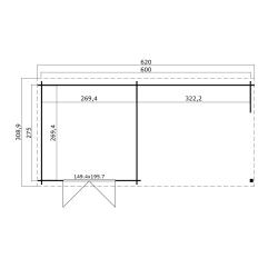 Blokhut met overkapping Manuel 600x275 Onbehandeld vuren