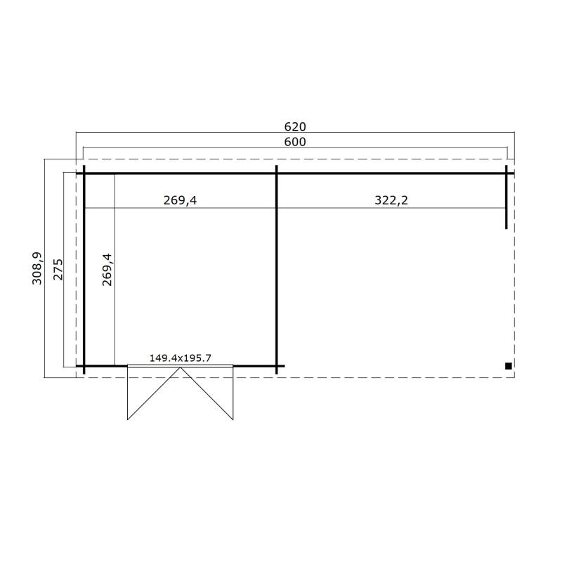Blokhut met overkapping Manuel 600x275 Onbehandeld vuren