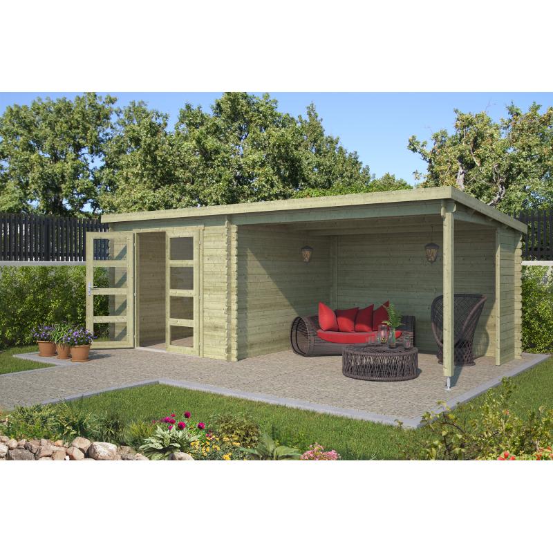 Blokhut met overkapping Manuel 600x275 Onbehandeld vuren