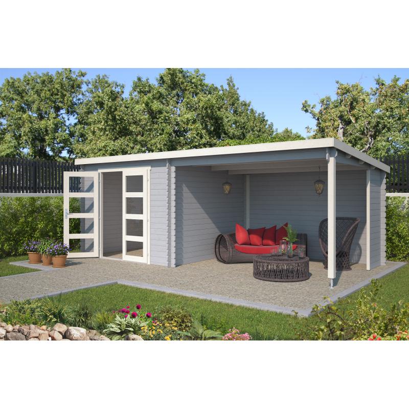 Blokhut met overkapping Manuel 600x275 Onbehandeld vuren