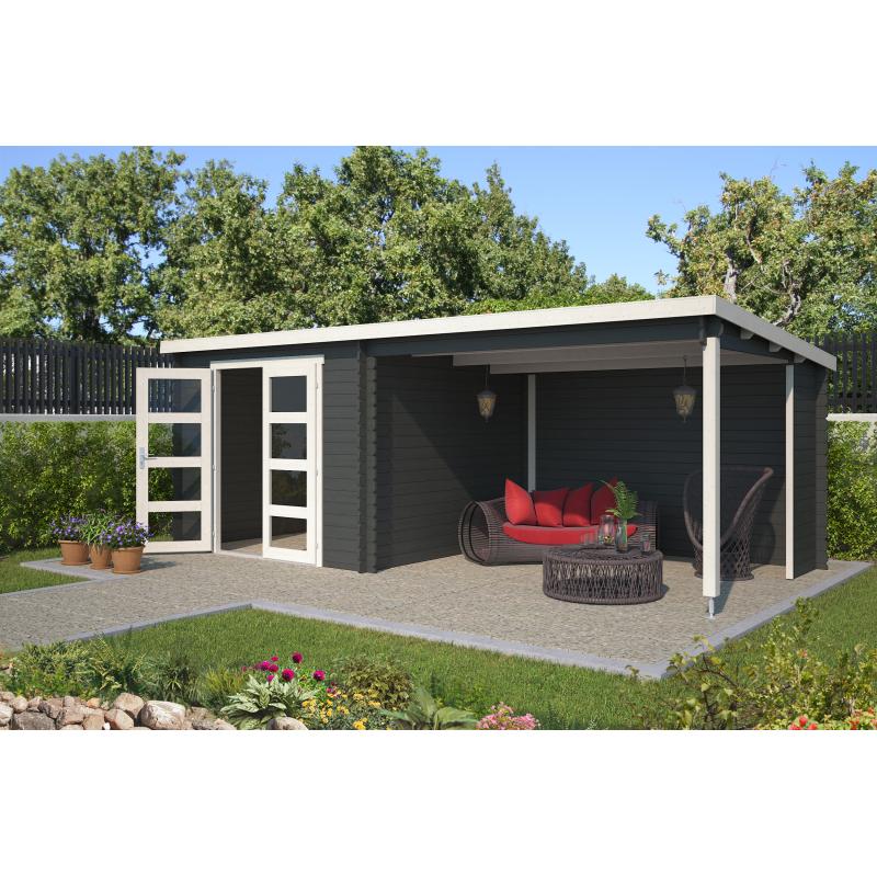 Blokhut met overkapping Manuel 600x275 Onbehandeld vuren