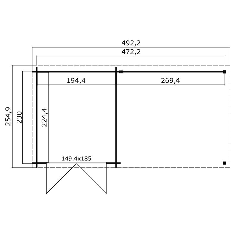 Blokhut met overkapping Helena 472x230 Onbehandeld vuren