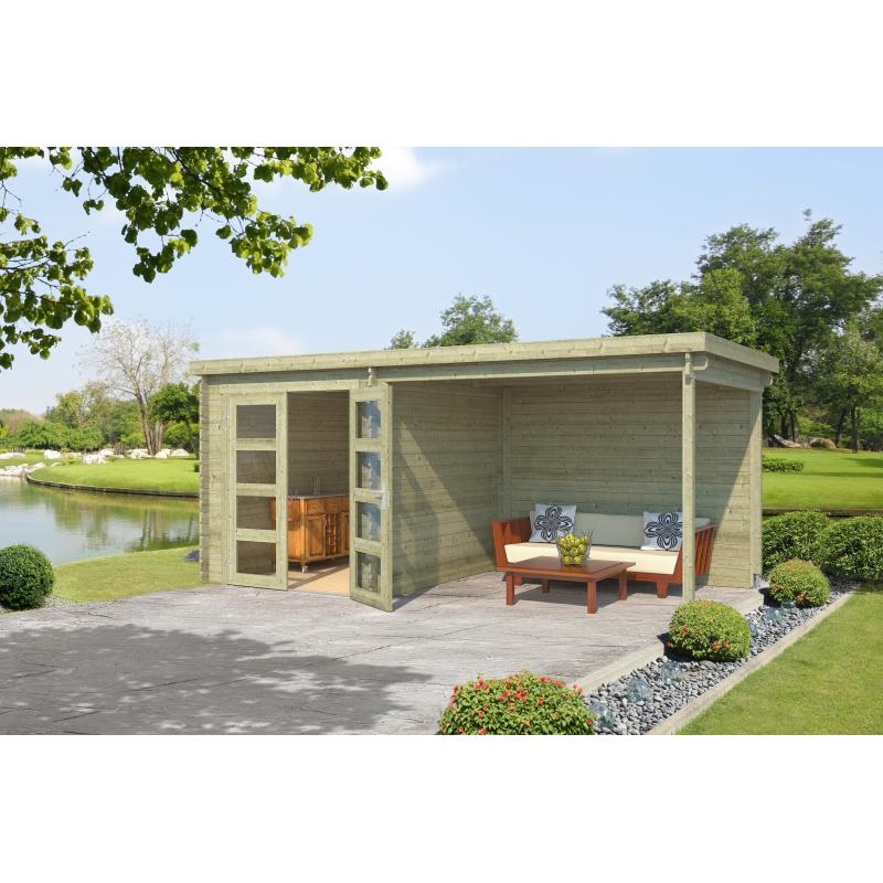 Blokhut met overkapping Helena 472x230 Onbehandeld vuren