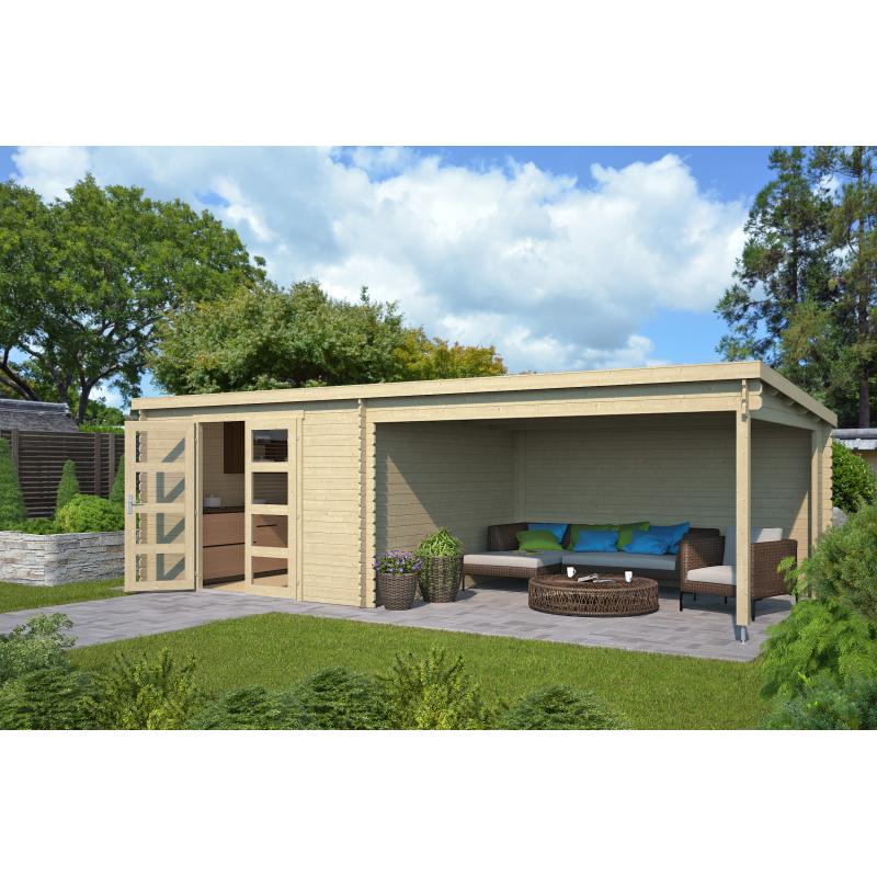 Blokhut met overkapping Olenka 710x330 Onbehandeld vuren