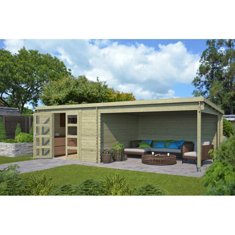 Blokhut met overkapping Olenka 710x330 Onbehandeld vuren