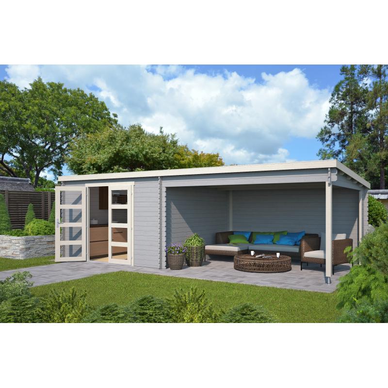 Blokhut met overkapping Olenka 710x330 Onbehandeld vuren