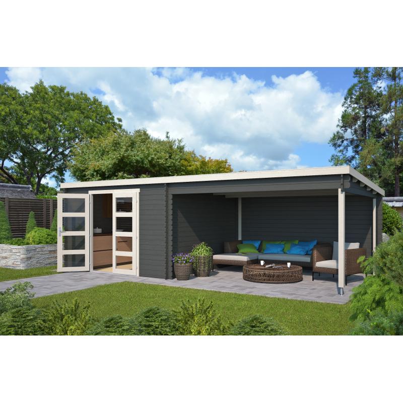 Blokhut met overkapping Olenka 710x330 Onbehandeld vuren