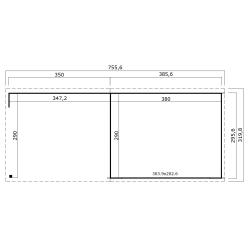Blokhut met overkapping Pernilla 385x295 + Aanbouw onbehandeld vuren