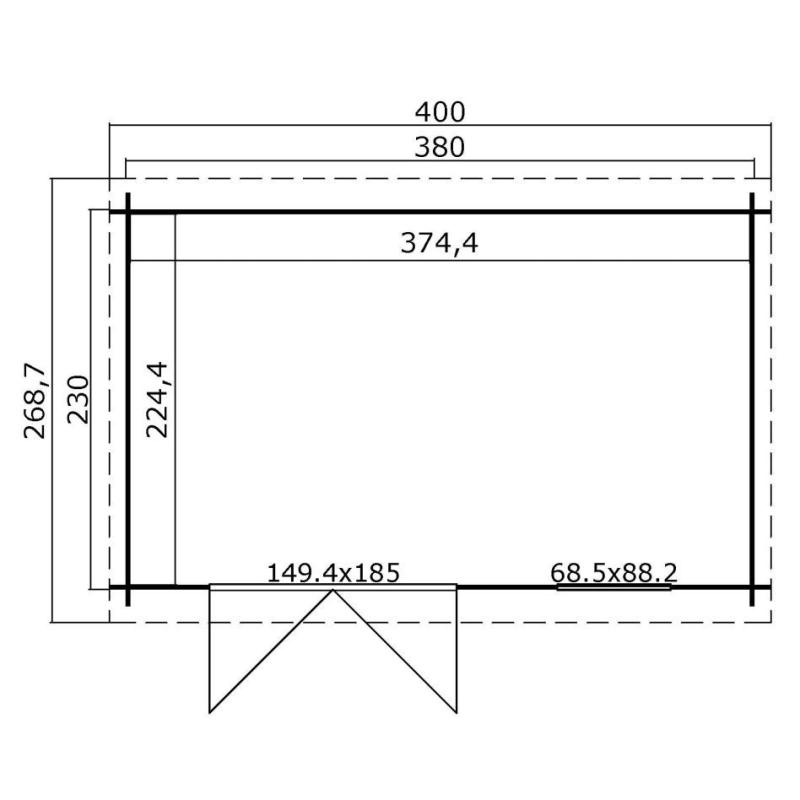 Blokhut Amira 380x230 Onbehandeld vuren