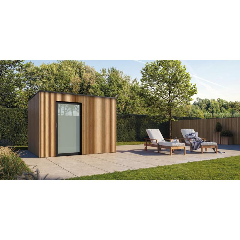 Strak tuinhuis Box-Iroko in diverse standaard maten