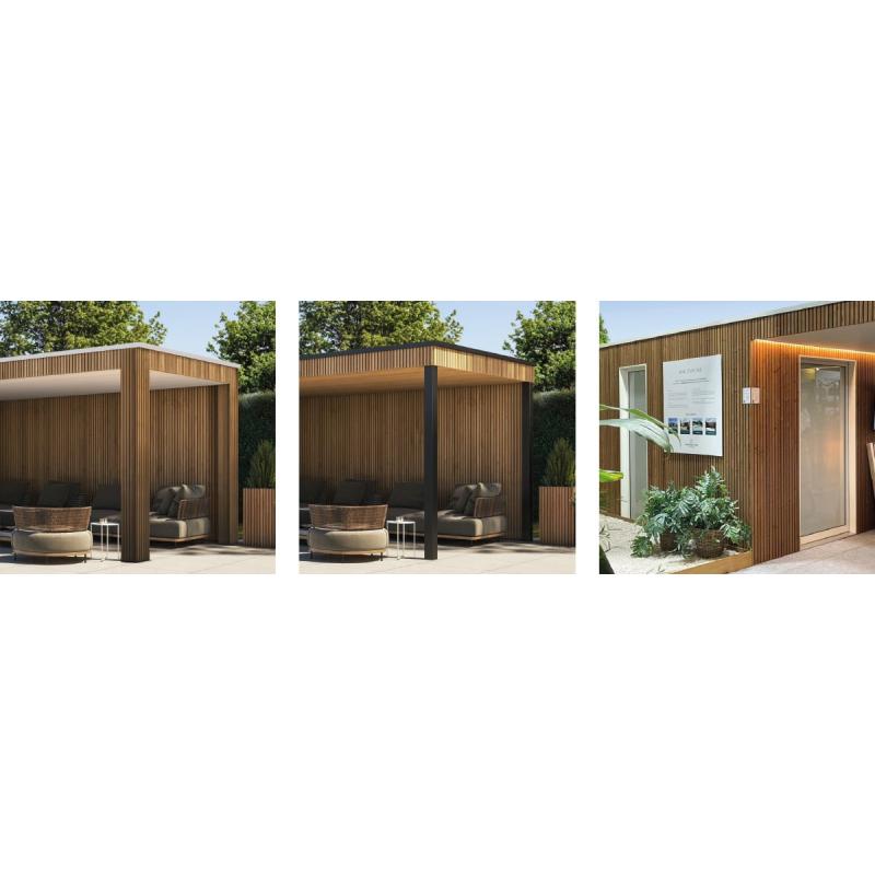 Strak tuinhuis Box-Iroko in diverse standaard maten