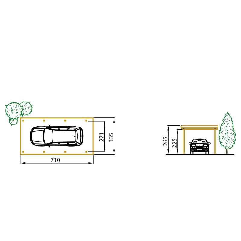 Carport drukgeïmpregneerd naaldhout C410: 710 x 335 cm