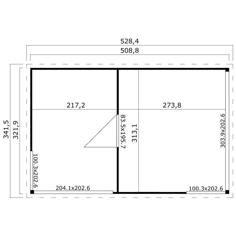 Tuinhuis-Blokhut Domeo 3 set:  508,8 x 321,9cm