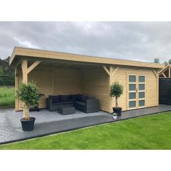 Tuinhuis-Blokhut Bosuil 300 x 300cm + Luifel 400cm