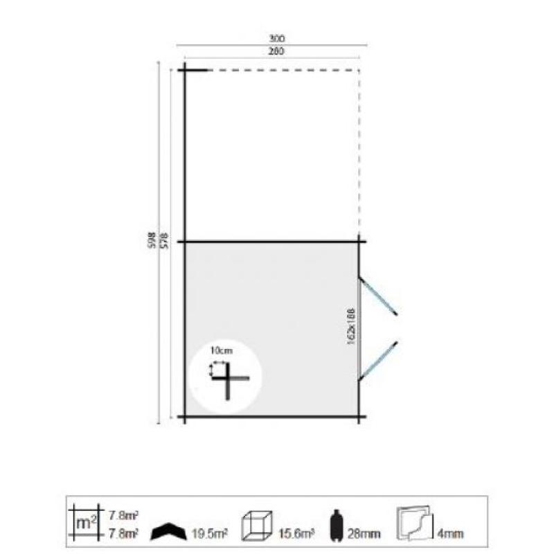 Tuinhuis-Blokhut Chappo met overkapping: 300+298x300