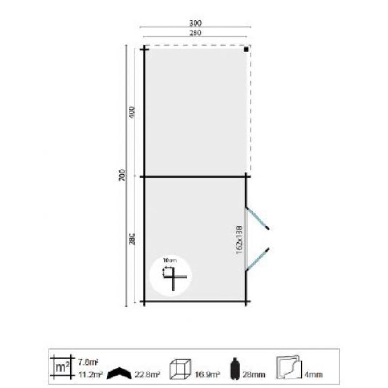 Blokhut - Tuinhuis Charlotta | 28 mm | vuren onbehandeld
