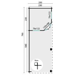 Tuinhuis-Blokhut Gretel met overkapping: 250+540x250cm