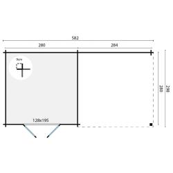 Tuinhuis-Blokhut Hasse met overkapping: 582 x 298 x 225(h) cm