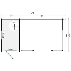 Tuinhuis-Blokhut Selma met overkapping: 578 x 350 x 279(h) cm