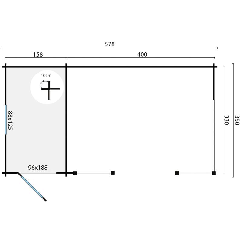 Tuinhuis-Blokhut Selma met overkapping: 578 x 350 x 279(h) cm