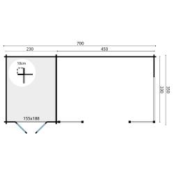 Tuinhuis-Blokhut Kukka met overkapping: 700 x 350 x 279(h) cm