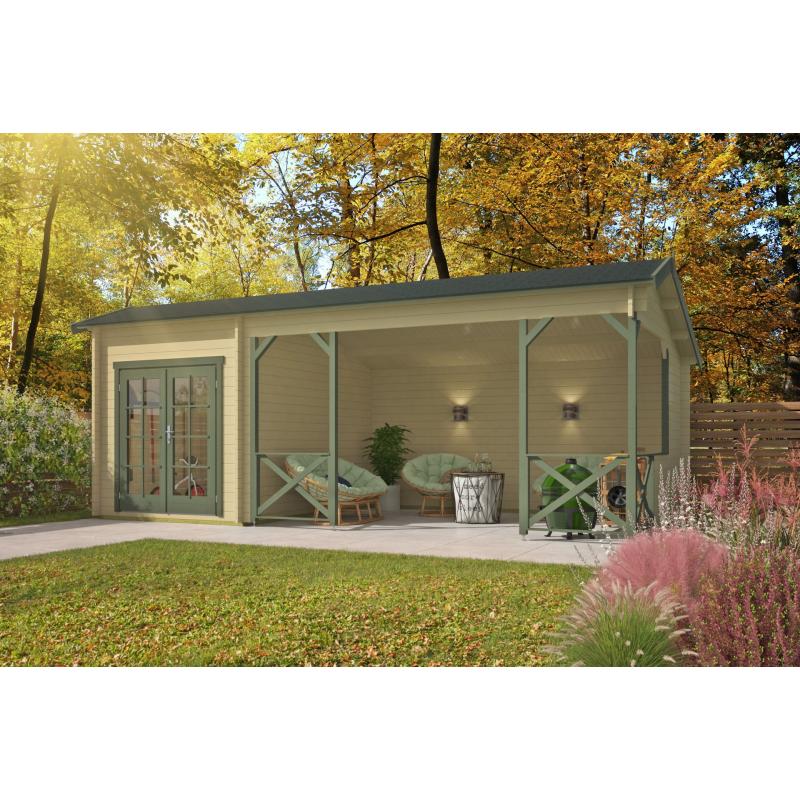 Tuinhuis-Blokhut Kukka met overkapping: 700 x 350 x 279(h) cm