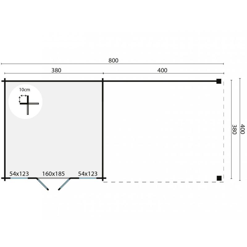 Blokhut - Tuinhuis Kwaspa | 44 mm | vuren onbehandeld