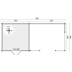 Tuinhuis-Blokhut Mokka met overkapping: 900 x 400 x 279(h) cm