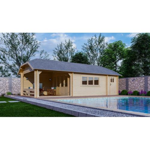 Tuinhuis-Blokhut-Wolfkap: W4x4+3A: 410 x 870 x 375 (h) cm