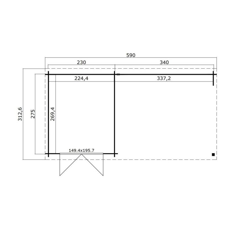 Tuinhuis-Blokhut Karyna: 590 x 295 cm