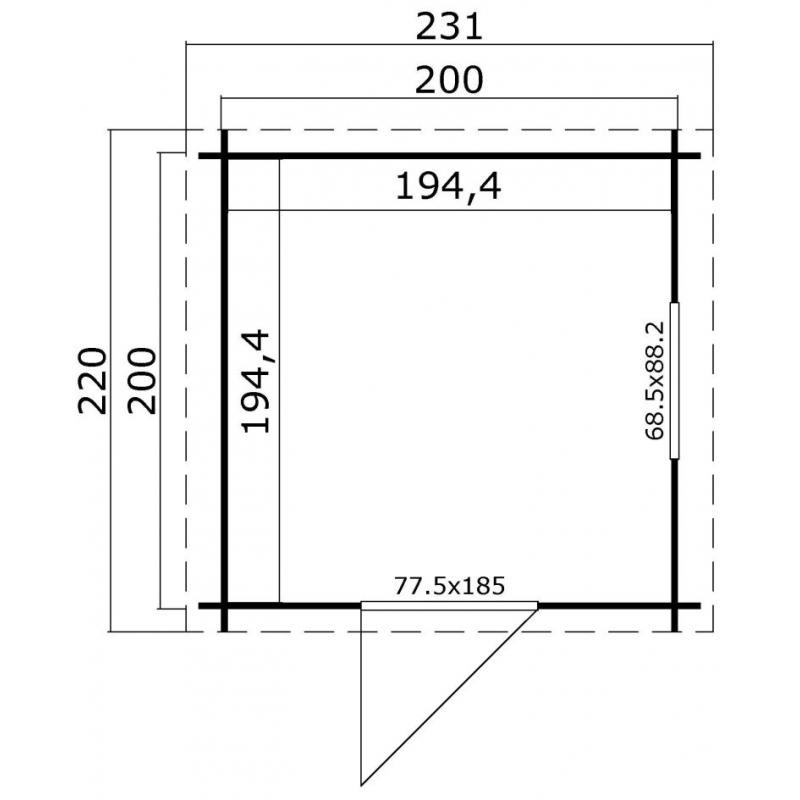 Tuinhuis-Blokhut Wels 1: 220 x 220 cm