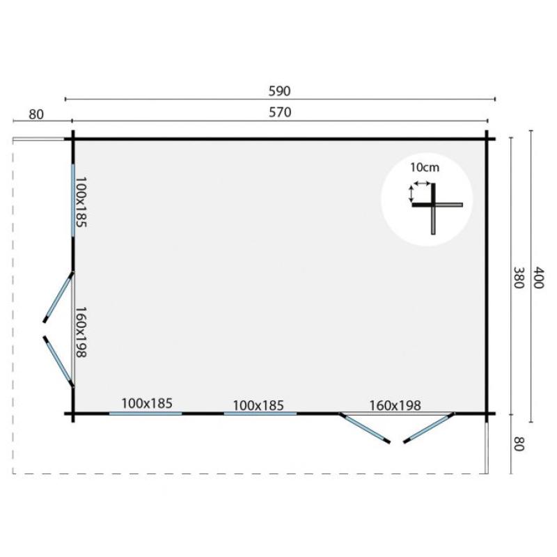 Tuinhuis-Blokhut Hildegard : 570+80x380+80cm