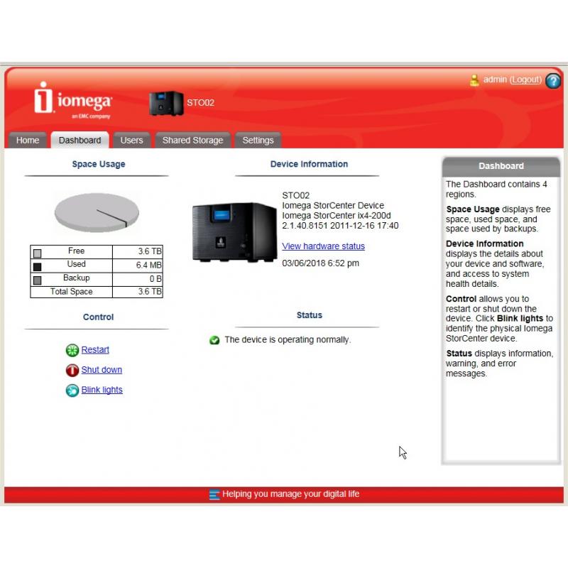 Iomega Ix4-200d NAS met 4 schijven 1.8TB met netwerk connectie / USB backup