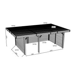 Tuinhuis-Blokhut carport combinatie (S7757): 5064 x 7064mm