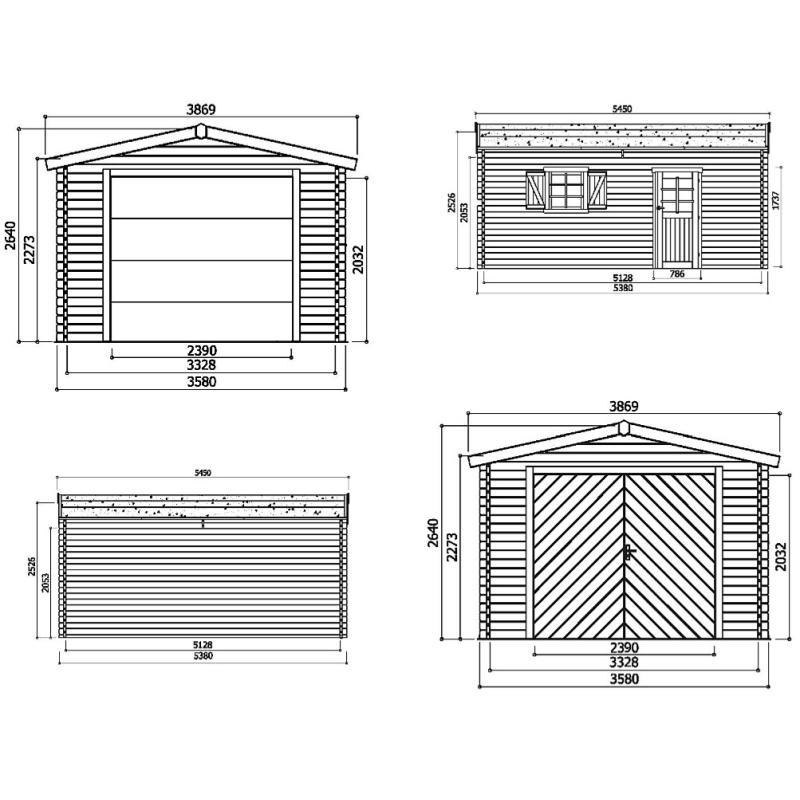 Tuinhuis-Blokhut garage traditional (S8944): 3580 x 5680 - 40mm