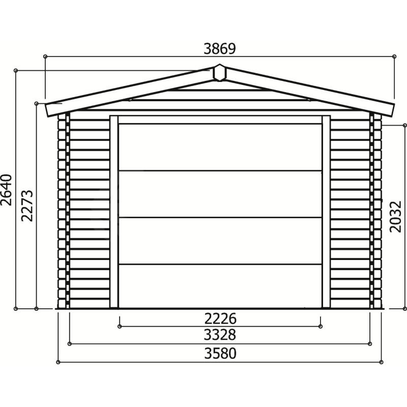 Tuinhuis-Blokhut garage traditioneel sectionale poort (S8946): 3580 x 5380 - 40mm