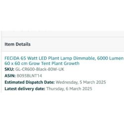 2 stuks FECIDA CR 600 LED-groei/kweeklampen met hangsysteem.