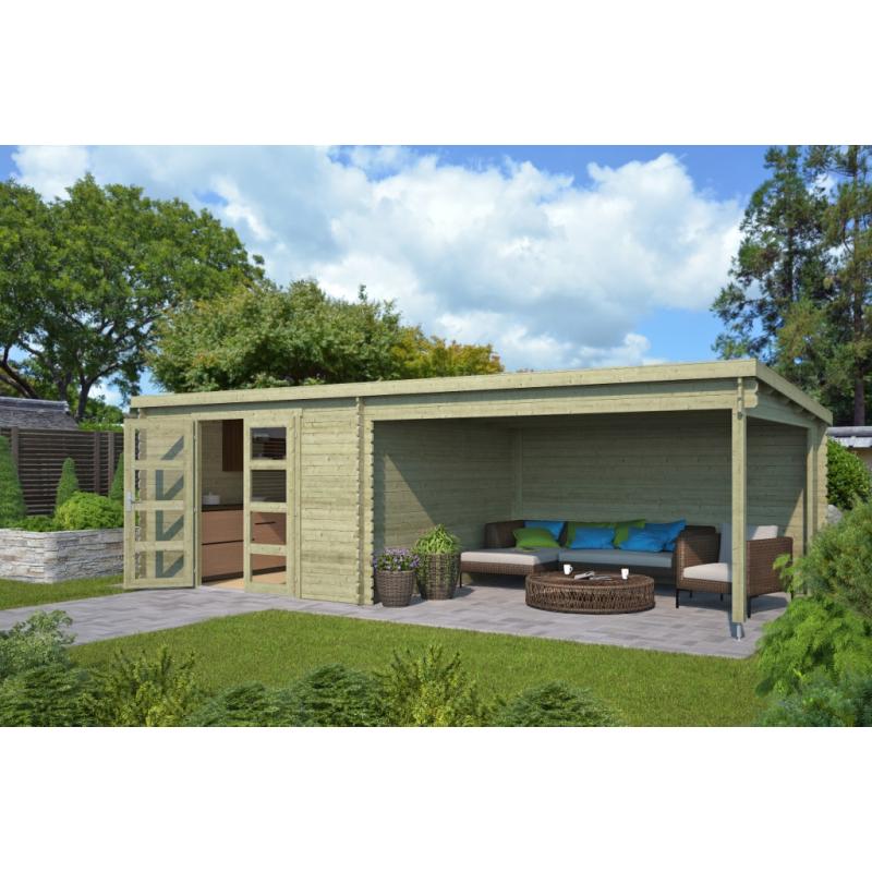 Blokhut met overkapping Olenka 710x330 Onbehandeld vuren