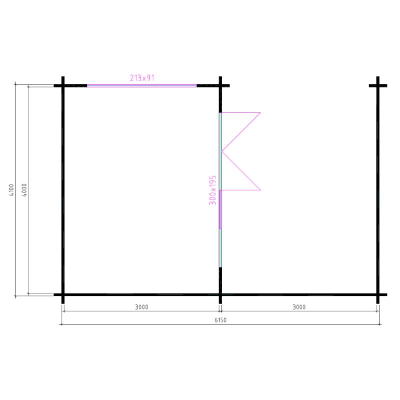 Tuinhuis-Blokhut-Wolfskap: W4x4+3: 715 x 410 x 325 (h) cm