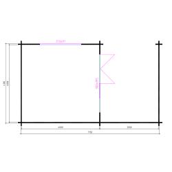 Tuinhuis-Blokhut-Wolfskap: W4x4+3: 715 x 410 x 325 (h) cm