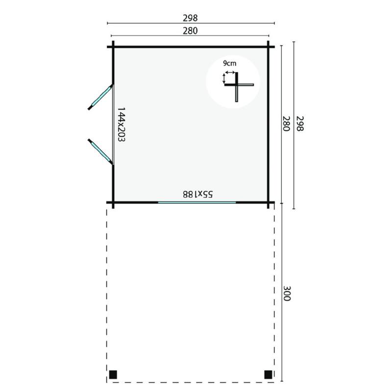 Tuinhuis-Blokhut prieel Dellinger: 298x300+298 cm